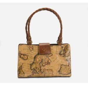 Patricia Nash Rienzo Leather European Map Shoulder Handbag Satchel Tan